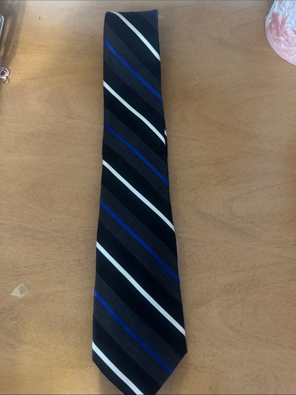 Express Black Tie with Blue and White Diagonal Stripes